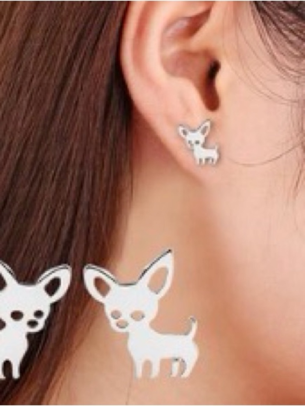 Silver Chihuahua Dog Stud Earrings - Unbranded